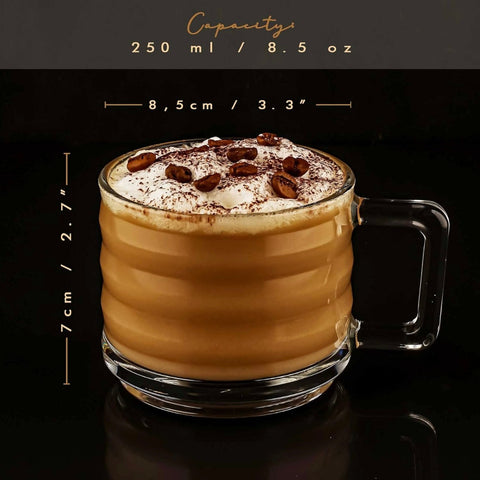 Set 6 Cești din Sticlă Bricks 250 ml, Rezistente, Elegante, Ideal pentru Cafea și Cappuccino