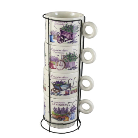 Set 4 cești din ceramica cu suport metalic Lavender 250 ml