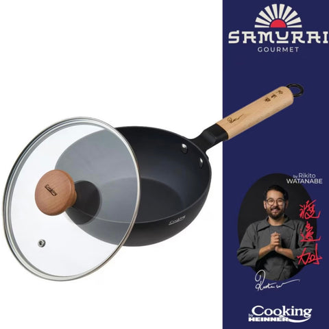Tigaie wok cu capac Cooking by Heinner - Samurai Gourmet by Rikito Watanabe, invelis ceramic Inductie 20 x 7 cm