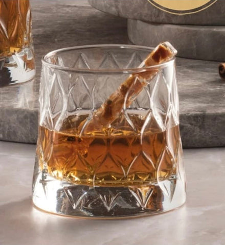 Set 12 pahare Leafy 300 ml sticla groasa transparenta design elegant cu model în relief pentru whisky sau cocktailuri