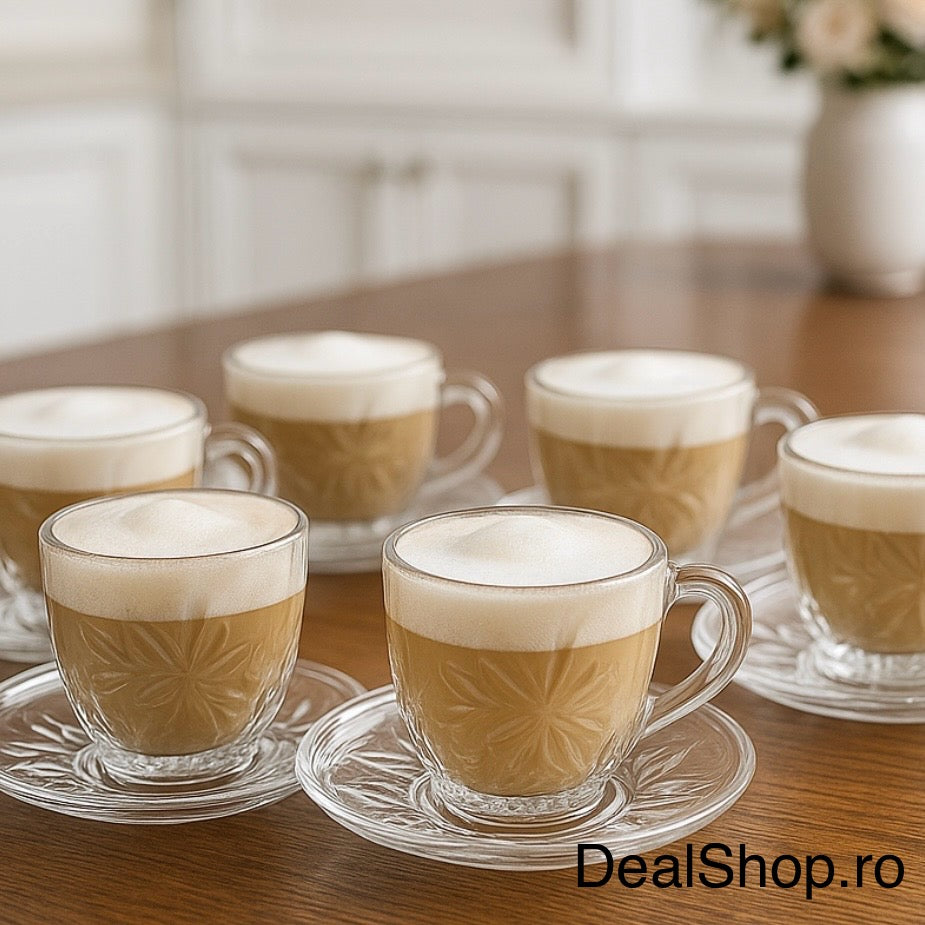 Set 6 cesti cafea ceai Kaveh Sunstar 190 ml sticla Eleganta si Rafinament pt Momente de Rasfat