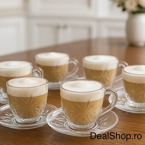 Set 6 cesti cafea ceai Kaveh Sunstar 190 ml sticla Eleganta si Rafinament pt Momente de Rasfat