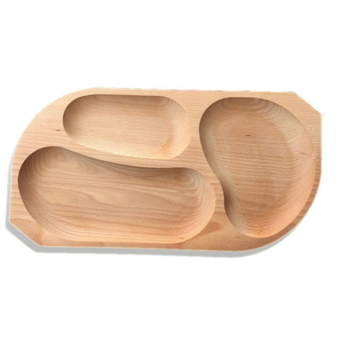 Platou din lemn compartimentat pentru servire 43 x 22,5 cm – tavă aperitive 3 compartimente lemn natural, snack & gustări 2542