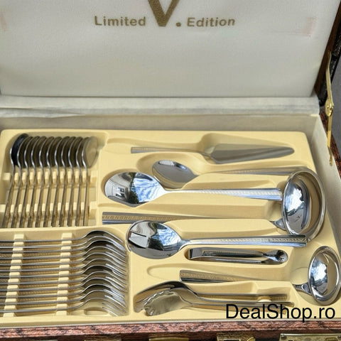 Set tacamuri 72 piese Limited Edition LV 1005 din otel inoxidabil  Serviciu Elegant pentru 12 Persoane cu Valiza Premium
