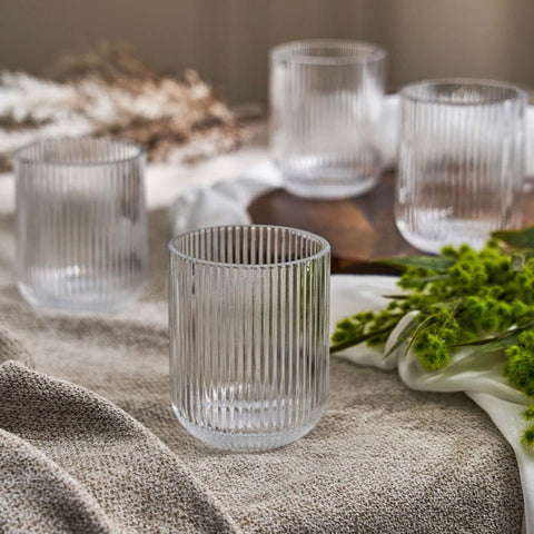 Set 18 Pahare din Sticlă Mansoura Alex 250 ml Design Modern cu Textură în Dungi CADOUL PERFECT