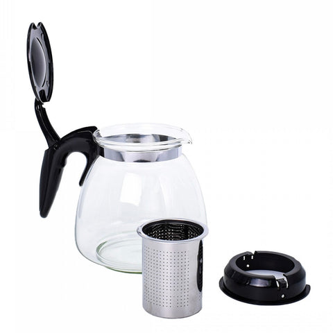 Ceainic cu infuzor, din sticla termorezistenta, capacitate 1, 1L, cu maner rece, diametru 13, 5 cm, negru