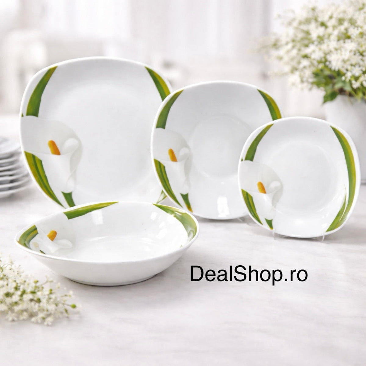Serviciu de Masă din Porțelan 19 Piese, pentru 6 persoane ,Model Floral Cală TL 173-7 pentru 6 Persoane