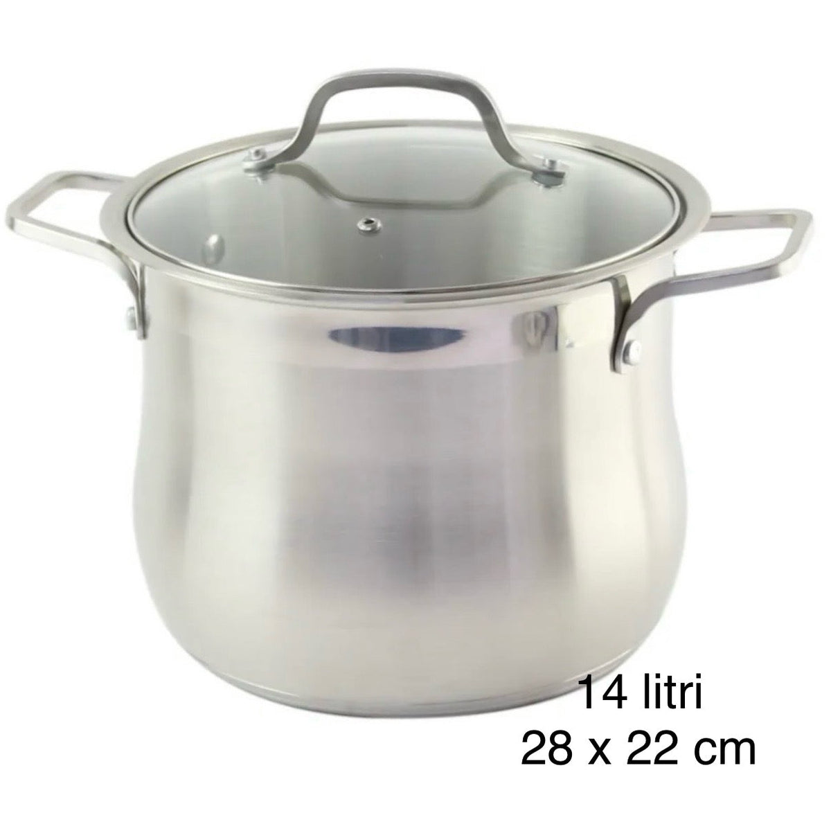 Oala inox 14 litri fund triplu capac din sticla, Swan-Belly 28 x 22 cm