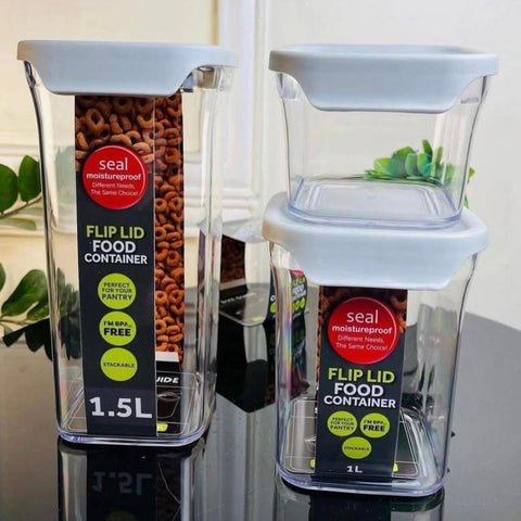 Set 3 Recipiente Cutii Alimentare din Plastic cu Capac Etanș 500 ml 1 litru și 1.5 litri Pastrare Cereale și Alimente