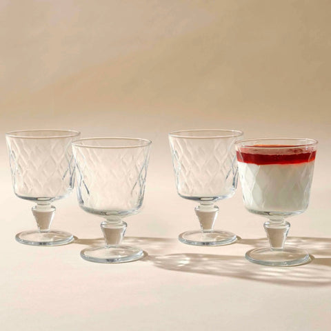 Set 12 pahare cocktail Leafy, 270 ml – sticlă groasa transparentă, design elegant cu model în relief