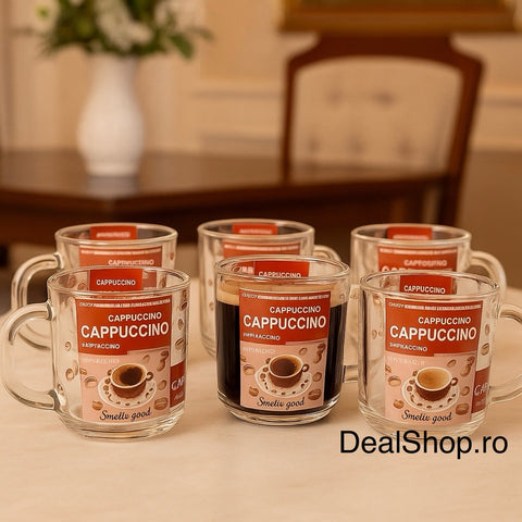Set 6 cani capuccino Coffe din sticla transparenta 200 ml
