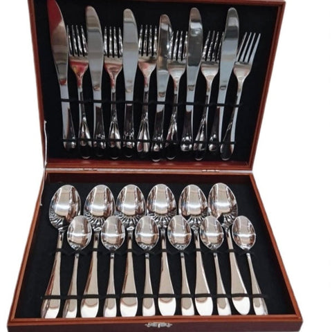 Set tacamuri inox 24 piese pentru 6 persoane cutie diplomat lemn