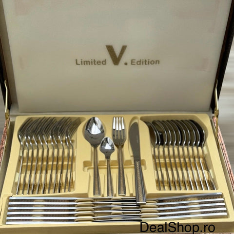 Set tacamuri 72 piese Limited Edition LV 1005 din otel inoxidabil  Serviciu Elegant pentru 12 Persoane cu Valiza Premium