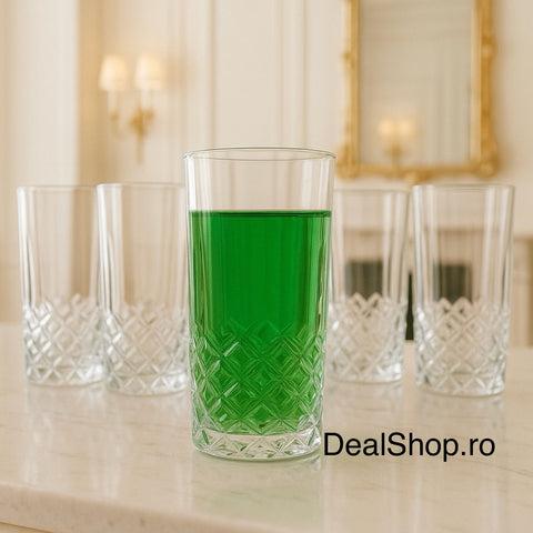 Set 12 pahare din sticlă Kaveh, 330 ml design elegant pentru băuturi reci și cocktailuri