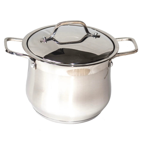 Oala inox, fund triplu, capac din sticla, Swan-Belly cantitate oala 18 litri, 30 x 25 cm