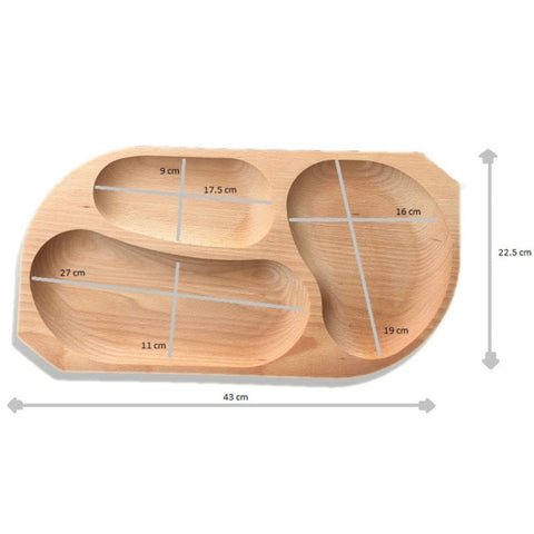 Platou din lemn compartimentat pentru servire 43 x 22,5 cm – tavă aperitive 3 compartimente lemn natural, snack & gustări 2542