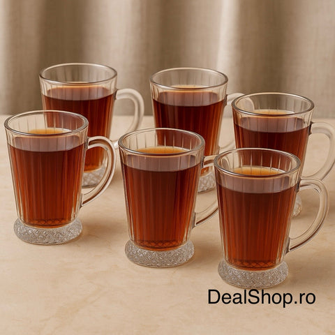 Set 6 cești sticlă 220 ml cafea ceai pahare termorezistente model elegant diamant Max Mug