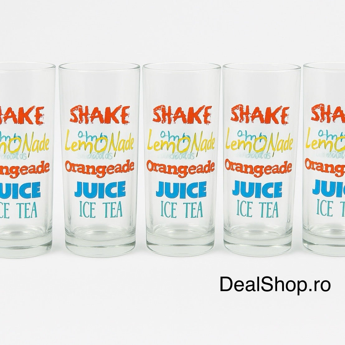 Set 12 pahare din sticla 270 ml  design colorat pentru băuturi răcoritoare