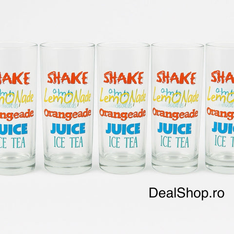 Set 12 pahare din sticla 270 ml  design colorat pentru băuturi răcoritoare