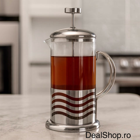 Cafetieră cu presă 350 ml din sticlă și oțel inoxidabil – Design elegant, piston 18/8 pentru Cafea sau Ceai