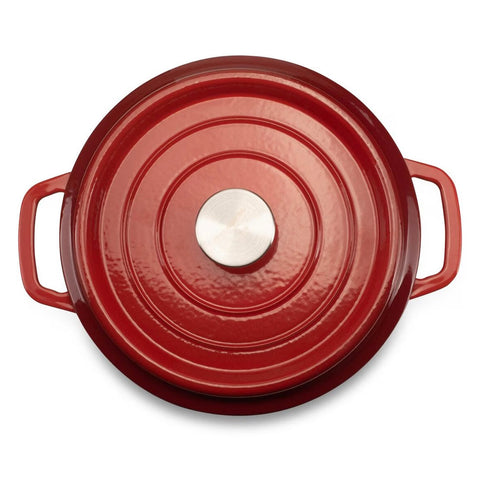 Oala 4 litri din fonta emailata cu capac Hausberg HB-H744 capacitate diametru 24 cm adancime 11 cm, interior antiaderent, Rosu