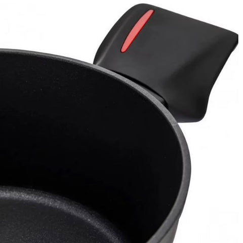 Cratita adanca cu capac  Royalty Line RL-FSC28, 28 cm, Finisaj marmura, Inductie Negru