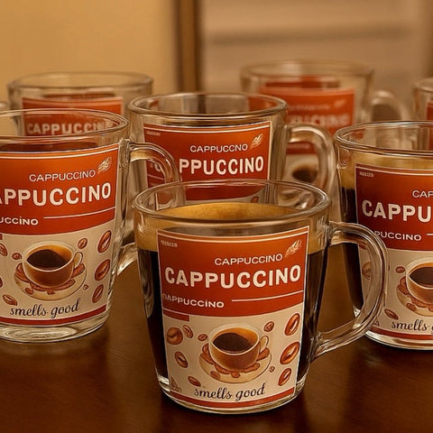 Set 6 cani capuccino Coffe din sticla transparenta 200 ml