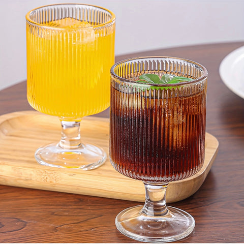 Set 6 Pahare Julia cu Picior Sticlă Transparentă 230 ml– Design Striat Elegant pt Suc Apa Cocktail