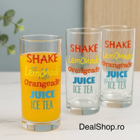 Set 6 pahare din sticlă design colorat 270 ml pt Suc apa Cocktailuri și Ice Tea Cadoul perfect