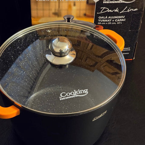 Oala 6,3 litri invelis marmură capac sticlă Cooking by Heinner Ideala pentru Supa Ciorba Sarmale GATESTE sanatos