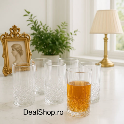 Set 6 Pahare Sticlă Kaveh 330 ml – Design Elegant, Ideal pentru Apă, Suc sau Cocktail