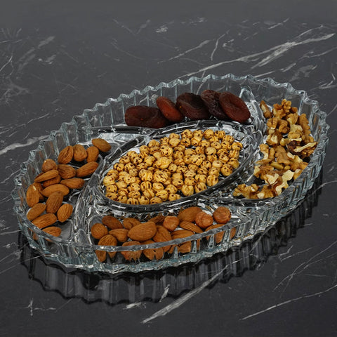 Platou aperitiv & deserturi compartimentat din sticlă rezistentă, oval 30 x 21 cm NOVA – eleganta și organizare la fiecare servire