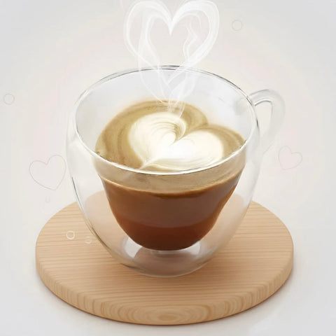 Set 12 cesti cafea pereti dubli Sticla termorezistenta Model inima 180 ml