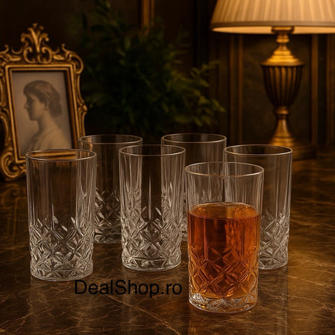 Set 12 pahare din sticlă Kaveh, 330 ml design elegant pentru băuturi reci și cocktailuri