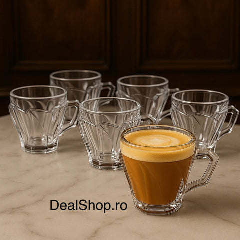 Set 6 Cești din Sticlă Rezistentă 240 ml Ebby– Eleganță și Durabilitate pentru Cafea sau Ceai
