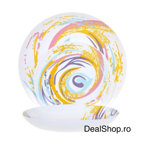 Serviciu de masa opal Spiral, 24 piese farfurii și cesti cu design modern colorat