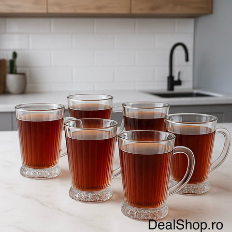 Set 6 cești sticlă 220 ml cafea ceai pahare termorezistente model elegant diamant Max Mug