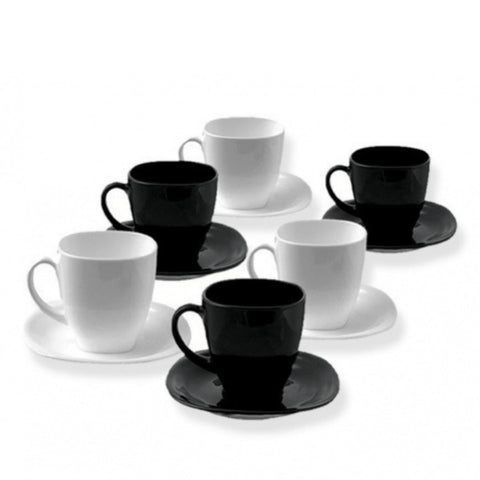 Set 6 Cești Cafea cu Farfurii Opal Termorezistent 245 ml – 3 Albe + 3 Negre, Eleganță Modernă pentru Cafeaua Ta