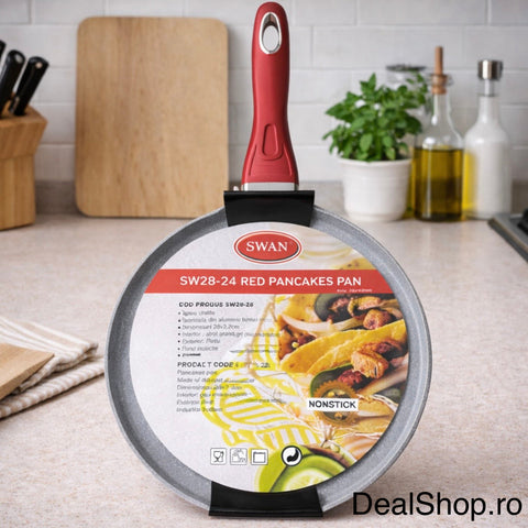 Tigaie pentru clătite SWAN 24 cm, strat marmorat antiaderent inducție roșu – Pancake Pan