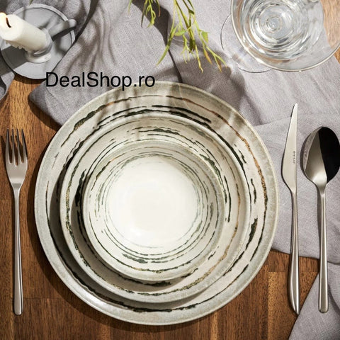 Serviciu de Masa din Porțelan Verde Rustico 48 Piese pentru 12 Persoane Design Pictural Circular Eleganta Rustica și Stil Modern 187