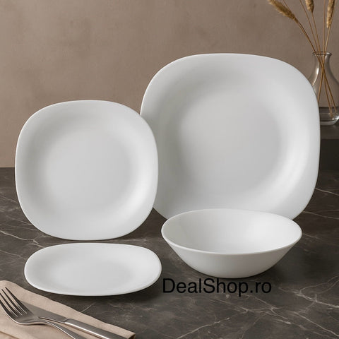 Serviciu de masă alb simplu din opal 19 piese rezistent elegant și termorezistent Atlas