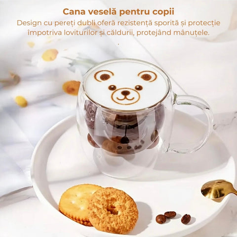 Set 6 cesti cafea pereti dubli sticla termorezistenta Model Ursulet 260 ml coffe