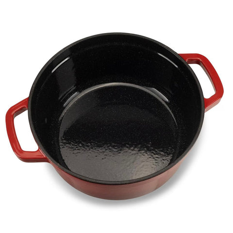 Oala 4 litri din fonta emailata cu capac Hausberg HB-H744 capacitate diametru 24 cm adancime 11 cm, interior antiaderent, Rosu