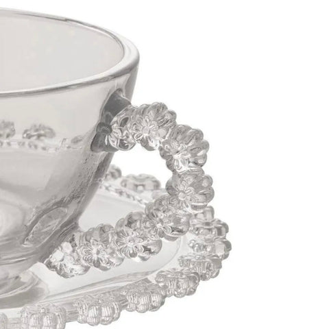 Set 6 Cești din Sticla 200 ml cu Farfurioare Design Floral Elegant Ideal pentru Cafea și Ceai