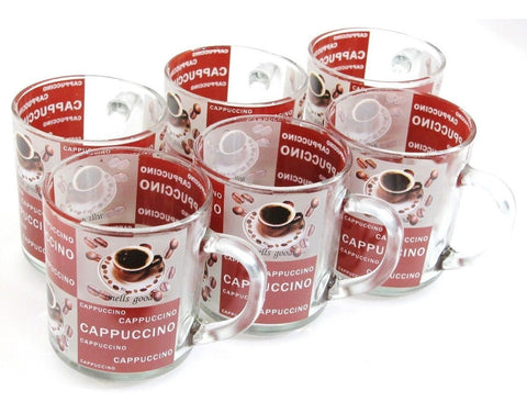 Set 6 cani capuccino Coffe din sticla transparenta 200 ml