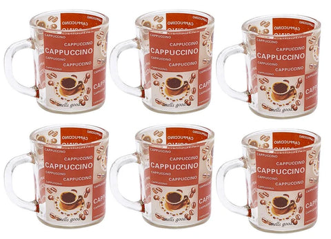 Set 6 cani capuccino Coffe din sticla transparenta 200 ml