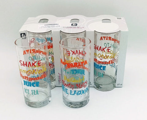 Set 6 pahare din sticlă design colorat 270 ml pt Suc apa Cocktailuri și Ice Tea Cadoul perfect