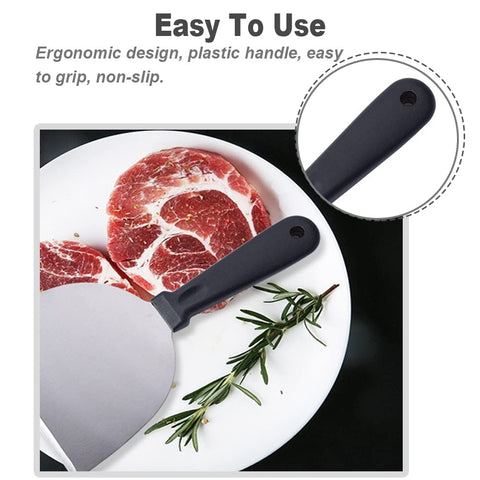 Spatulă din inox pentru grătar, burgeri și pizza-mâner ergonomic