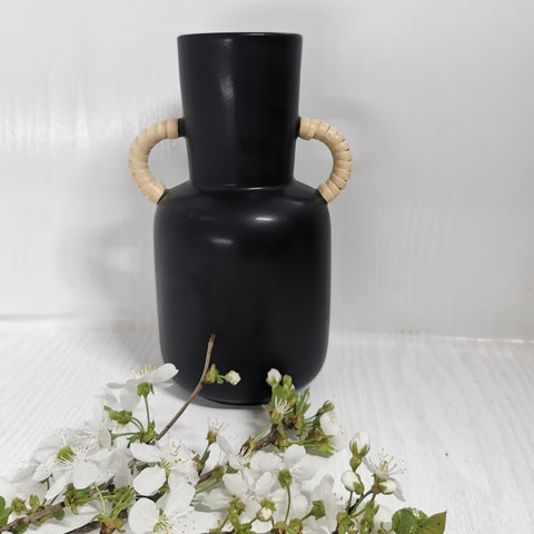 Vaza decorativa Raja, finisaj negru 22 x 9 cm