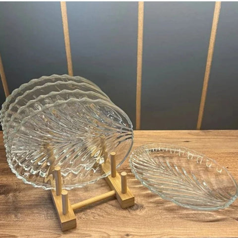 Set 6 platouri sticla model frunza 20 cm eleganta si funcționalitate pentru Mesele Tale